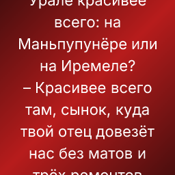– Мам, а где на Урале красивее всего: на Маньпупунёре или на Иремеле?
– Красивее всего там, сынок, куда твой отец довезёт нас без матов и трёх ремонтов подвески.