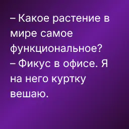 – Какое растение в мире самое функциональное?
– Фикус в офисе. Я на него куртку вешаю.